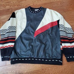 Men's Bagazio Vintage Leather Patch Crewneck  Pullover Sweater Size L